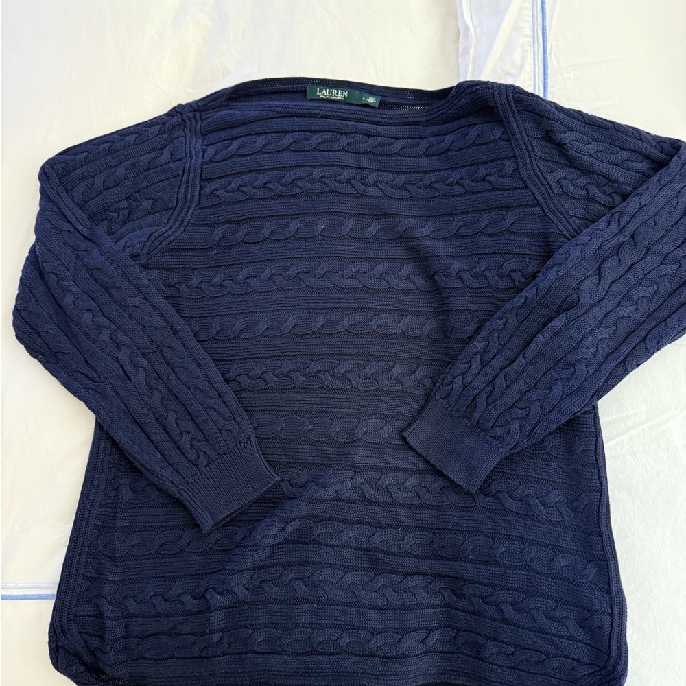 Lauren Navy horizontal Cable Knit Sweater